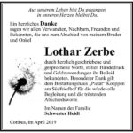 Danksagung Lothar Zerbe