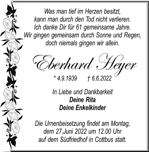 Traueranzeige Eberhard Heyer