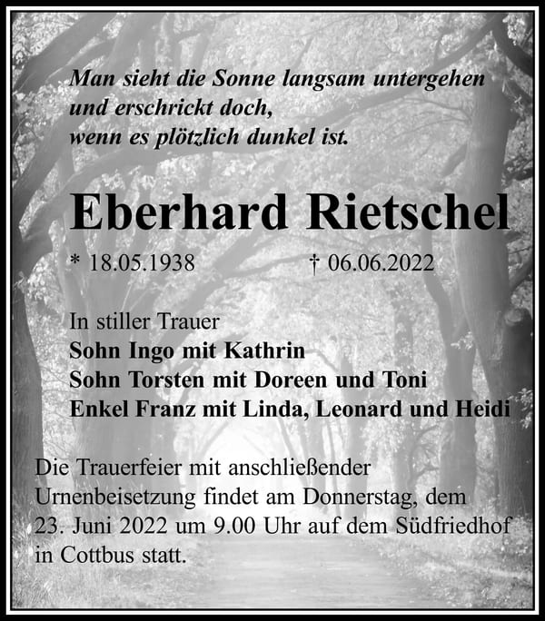 Traueranzeige Eberhard Rietschel