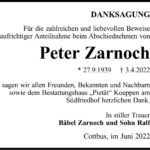 Danksagung Peter Zarnoch