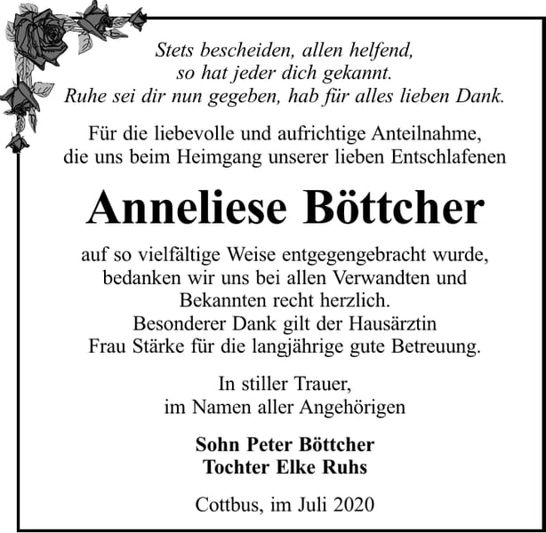 Traueranzeige Anneliese Böttcher