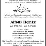 Traueranzeige Alfons Heinke