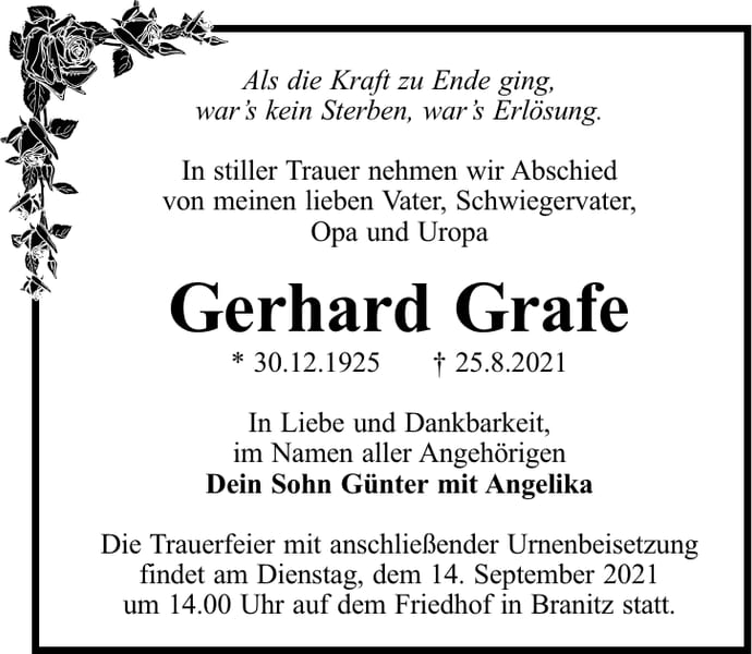 Traueranzeige Gerhard Grafe