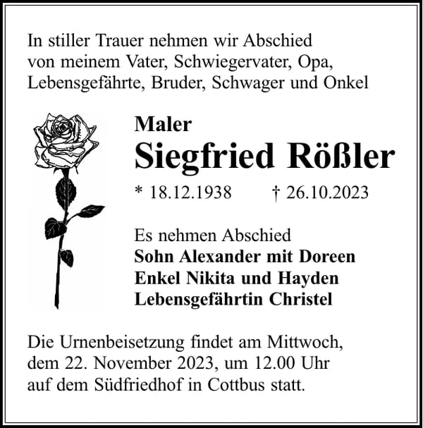 Traueranzeige Siegfried Rößler