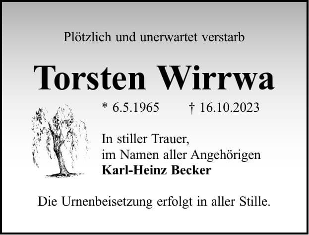 Traueranzeige Torsten Wirrwa