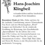 Danksagung Hans-Joachim Klingbeil