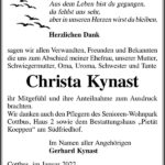 Danksagung Christa Kynast