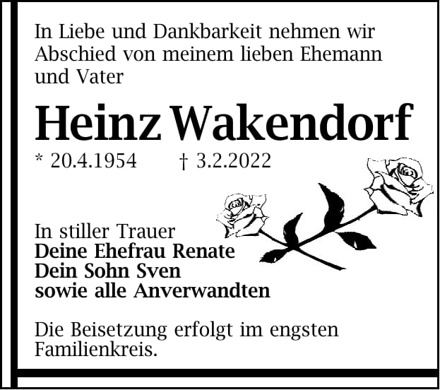 Traueranzeige Heinz Wakendorf