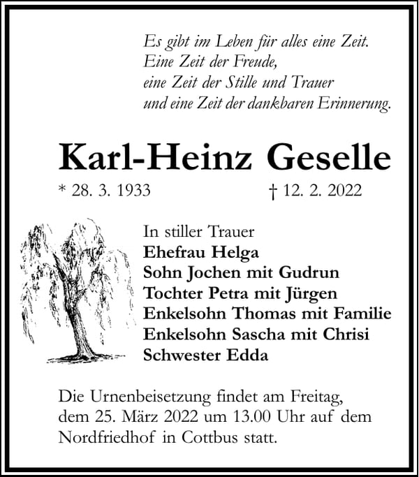 Traueranzeige Karl-Heinz Geselle