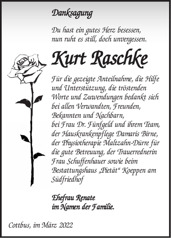Danksagung Kurt Raschke