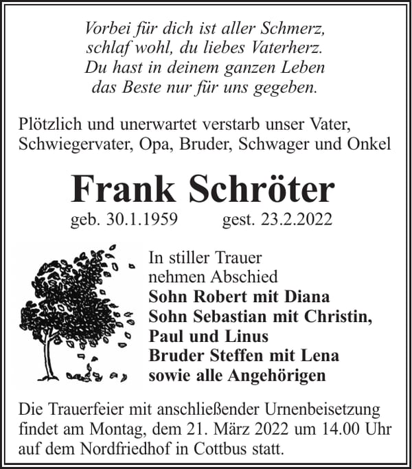 Traueranzeige Frank Schröter