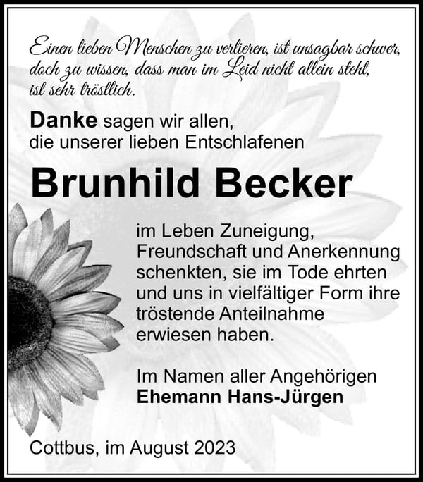 Danksagung Brunhild Becker