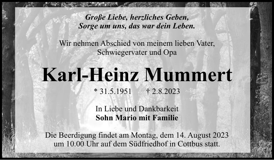 Traueranzeige Karl-Heinz Mummert