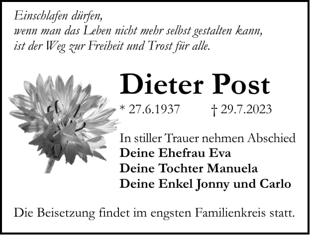Traueranzeige Dieter Post