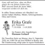 Traueranzeige Erika Grafe, geb. Pannewitz