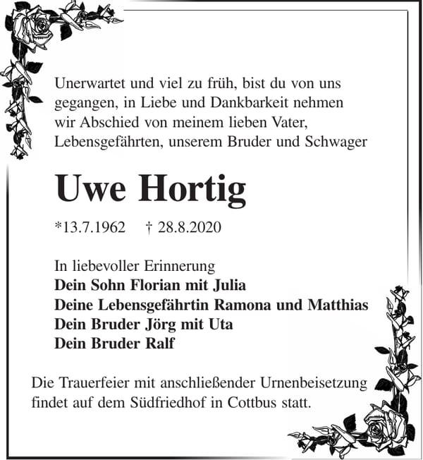 Traueranzeige Uwe Hortig