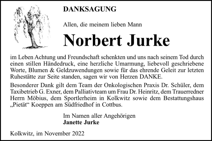 Danksagung Norbert Jurke