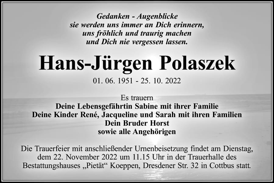 Traueranzeige Hans-Jürgen Polaszek