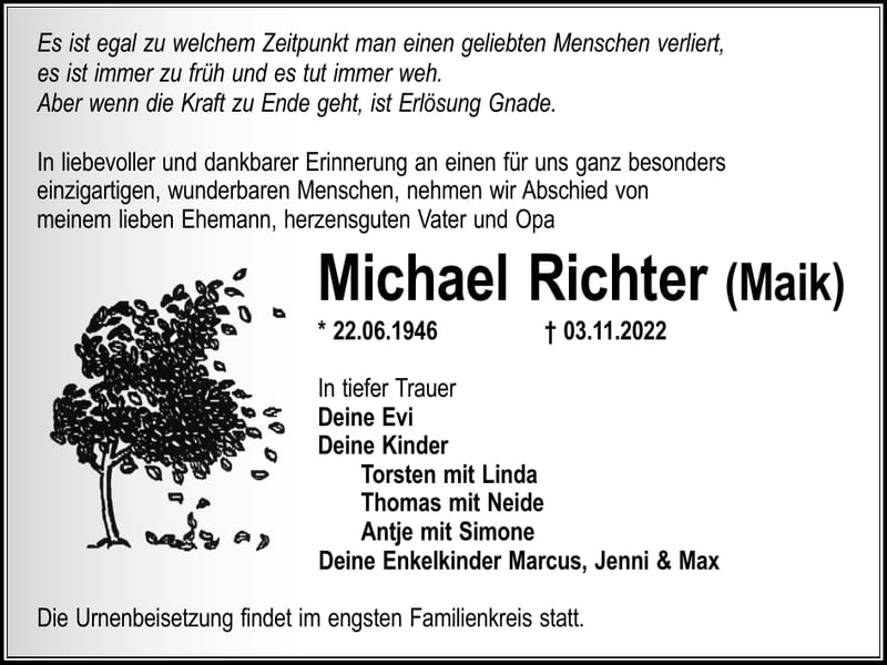 Traueranzeige Michael Richter