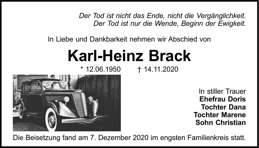 Traueranzeige Karl-Heinz Brack