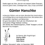 Danksagung Günter Hanschke