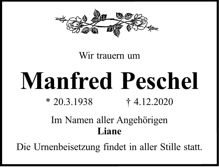 Traueranzeige Manfred Peschel