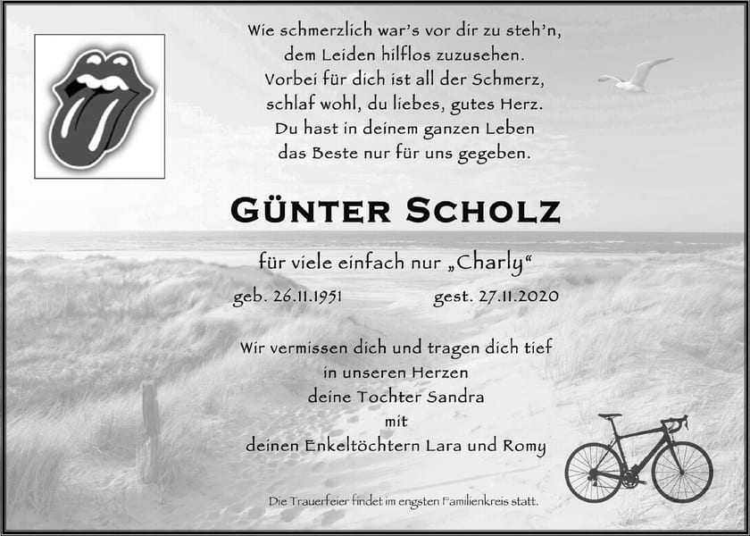 Traueranzeige Günter „Charly“ Scholz