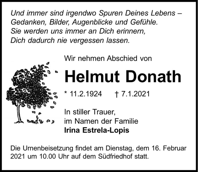 Traueranzeige Helmut Donath