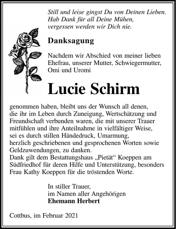 Danksagung Lucie Schirm