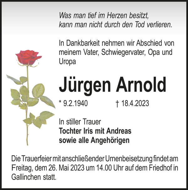 Traueranzeige Jürgen Arnold