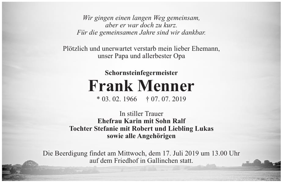 Traueranzeige Frank Menner