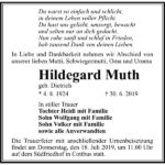 Traueranzeige Hildegard Muth, geb. Dietrich