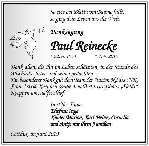 Danksagung Paul Reinecke