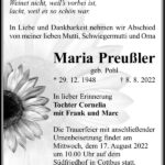 Traueranzeige Maria Preußler, geb. Pohl