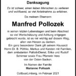 Danksagung Manfred Pollozek