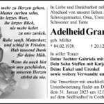 Traueranzeige Adelheid Gransalke, geb. Müller