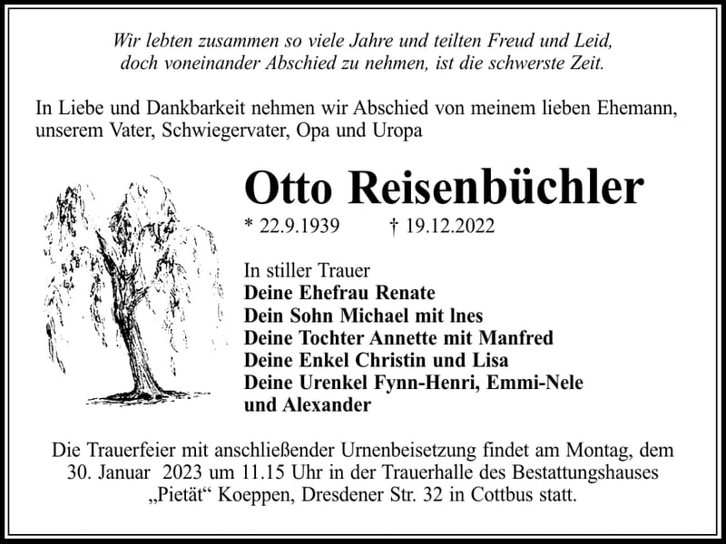 Traueranzeige Otto Reisenbüchler