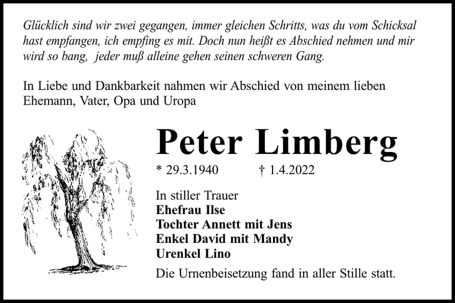 Traueranzeige Peter Limberg