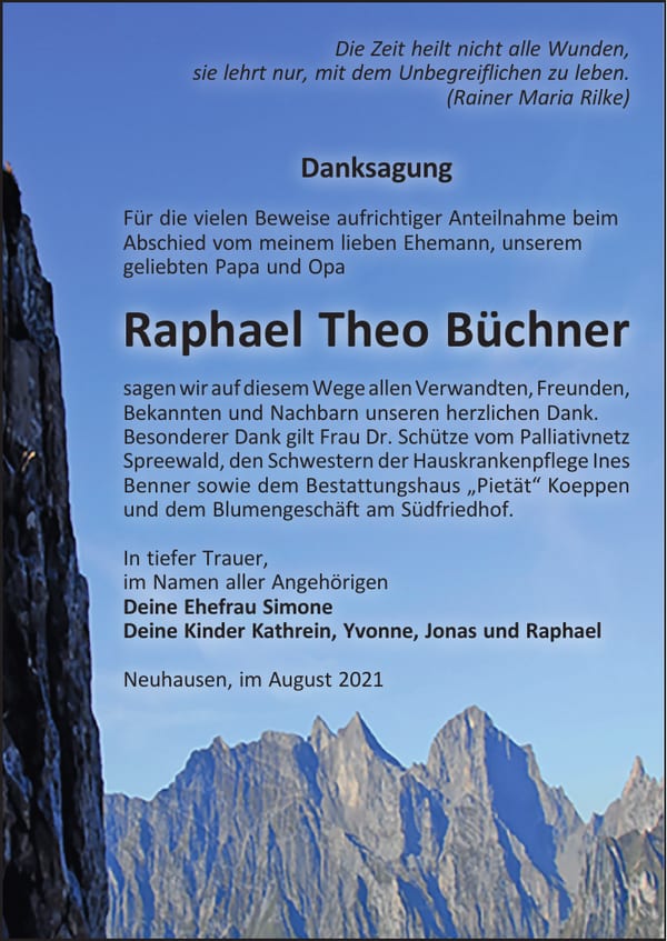 Danksagung Raphael Theo Büchner