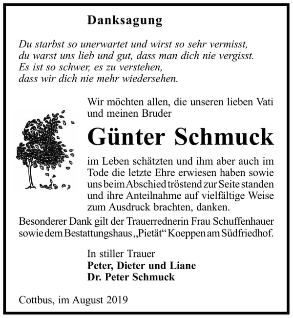 Danksagung Günter Schmuck