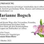 Danksagung Marianne Bogsch, geb. Schirok