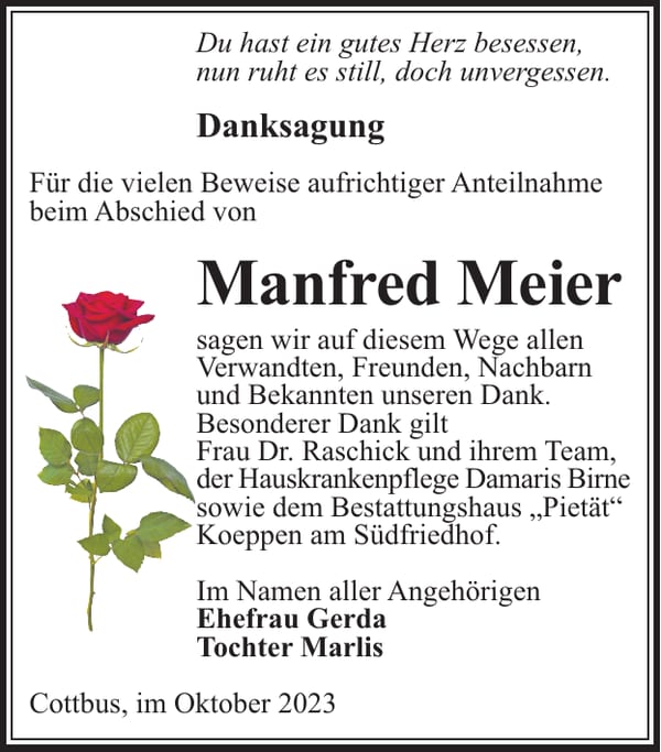 Danksagung Manfred Meier