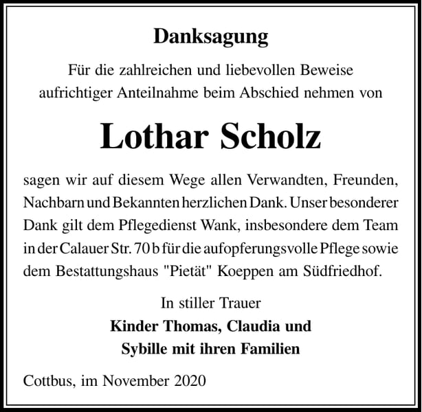 Danksagung Lothar Scholz