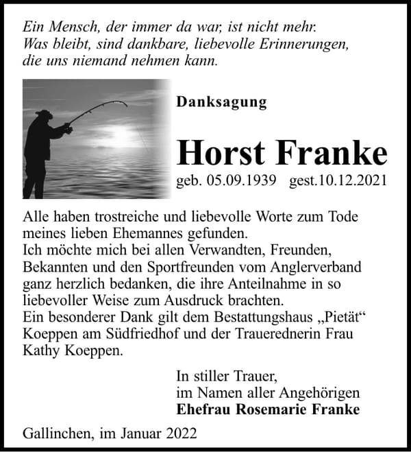 Danksagung Horst Franke