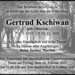 Traueranzeige Gertrud Kschiwan, geb. Müschen
