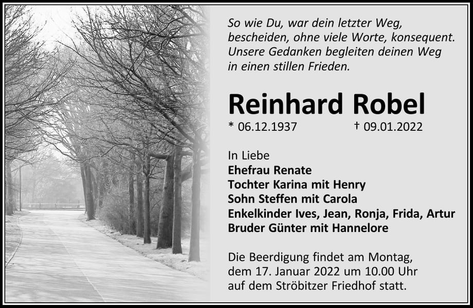 Traueranzeige Reinhard Robel