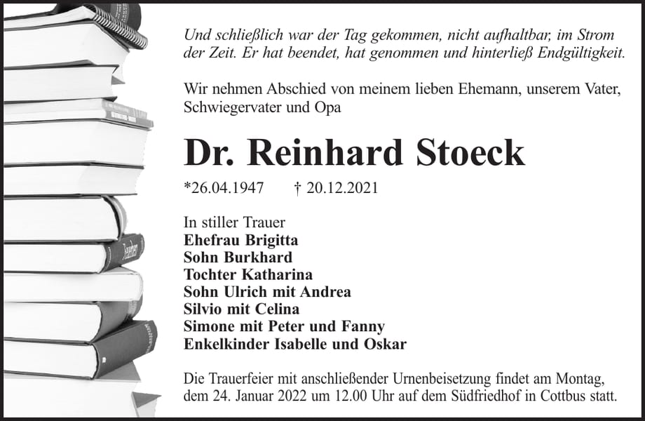 Traueranzeige Dr. Reinhard Stoeck