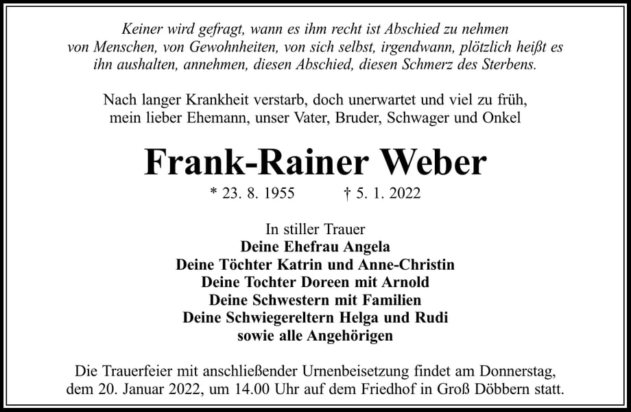 Traueranzeige Frank-Rainer Weber