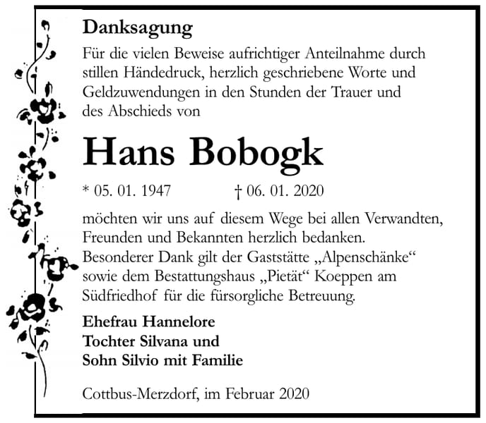 Danksagung Hans Bobogk