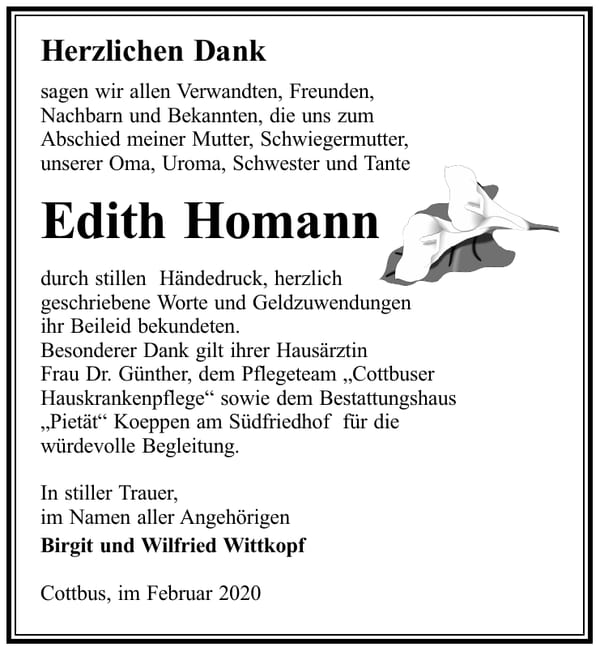 Danksagung Edith Homann